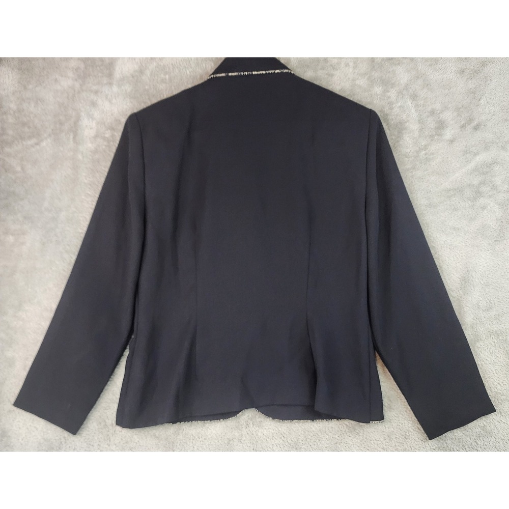 Leslie Fay Blazer Womens 8 Black Button Front Patterned Trim Vintage Jacket - Picture 2 of 12